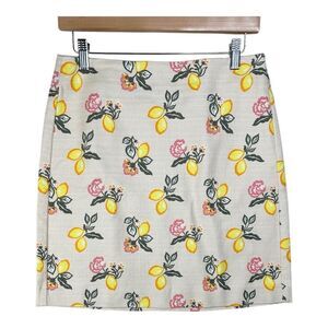LOFT Women's Skirt Yellow‎ Lemon Print Short Mini Zip Closure Size 4